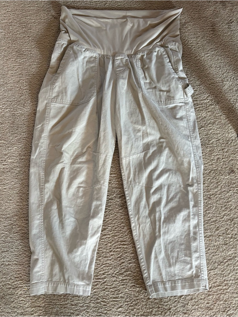 Old Navy Maternity Beige Barrel Leg Cargo Cotton Pants Foldover Waist Size Large